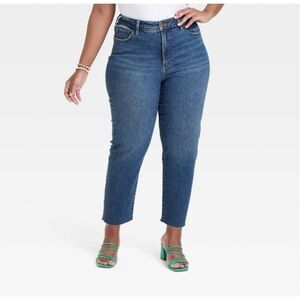 Women's High-Rise Cropped Slim Straight Jeans - Ava & Vivim Medium Wash 22